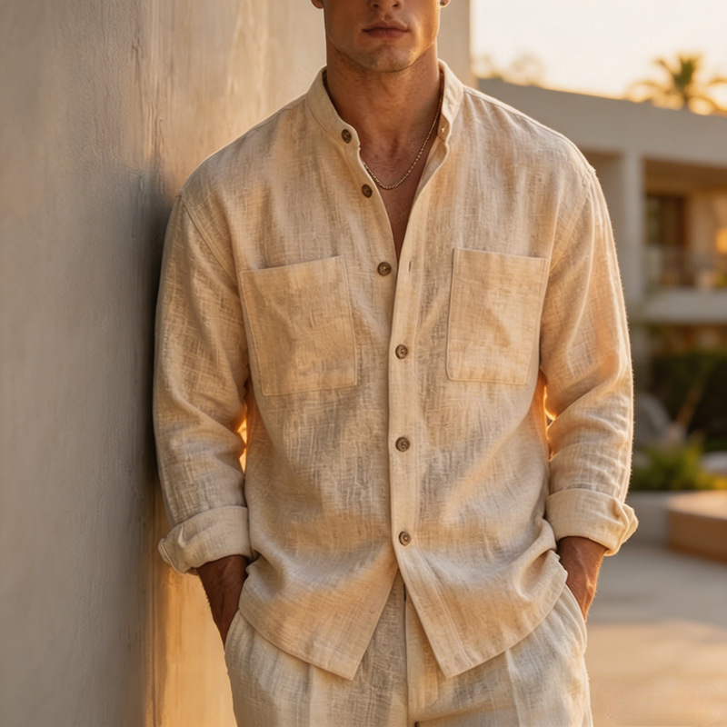 Men's Casual Henry Collar Cotton Linen TOP