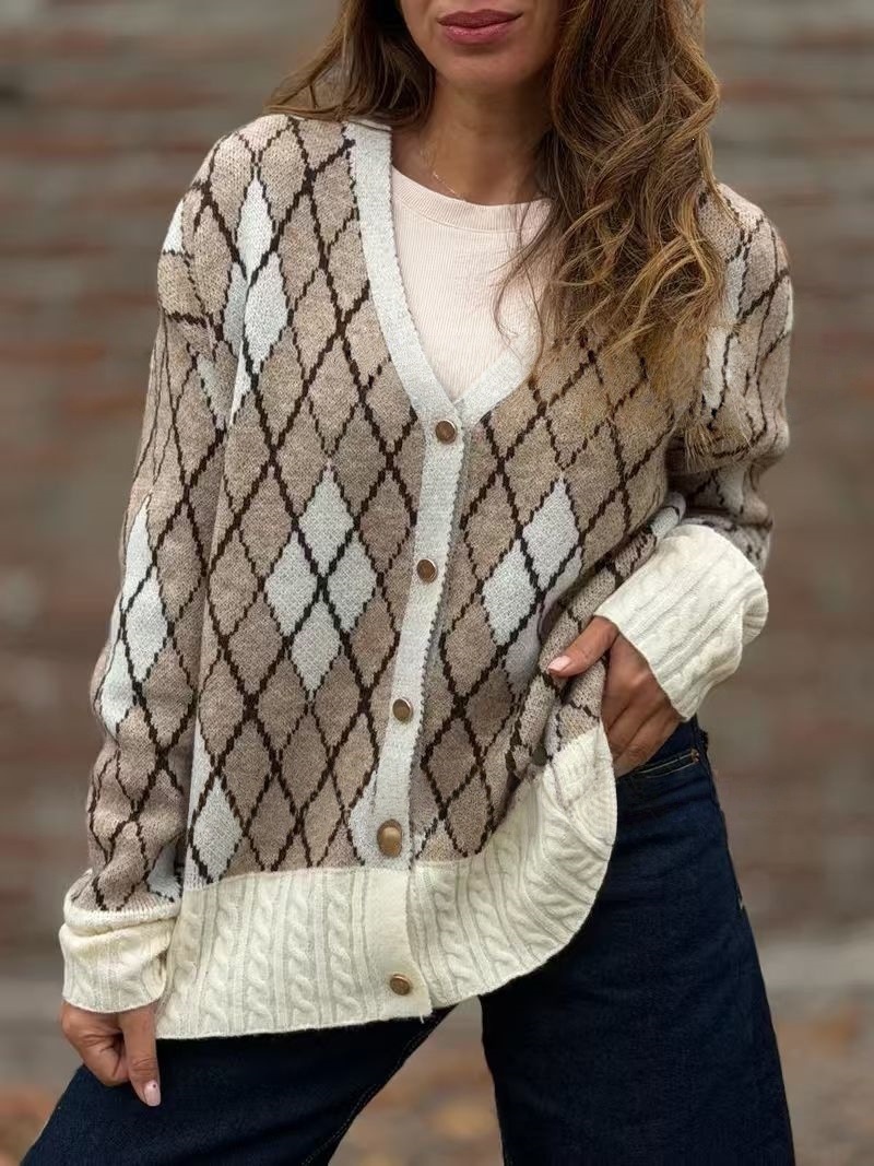 FALL NEW SALE | UP TO 55% OFF🔥 Classic Argyle Pattern V-Neck Knit Cardigan
