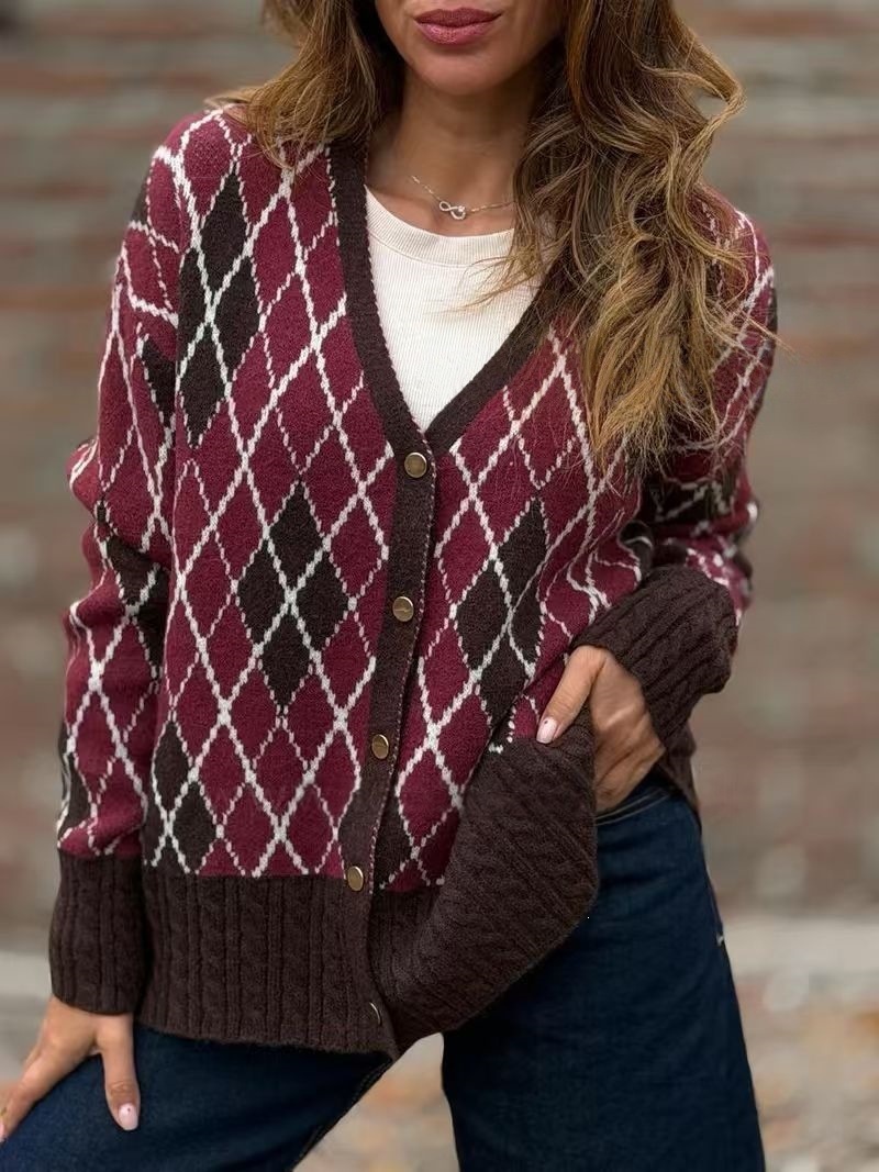 FALL NEW SALE | UP TO 55% OFF🔥 Classic Argyle Pattern V-Neck Knit Cardigan
