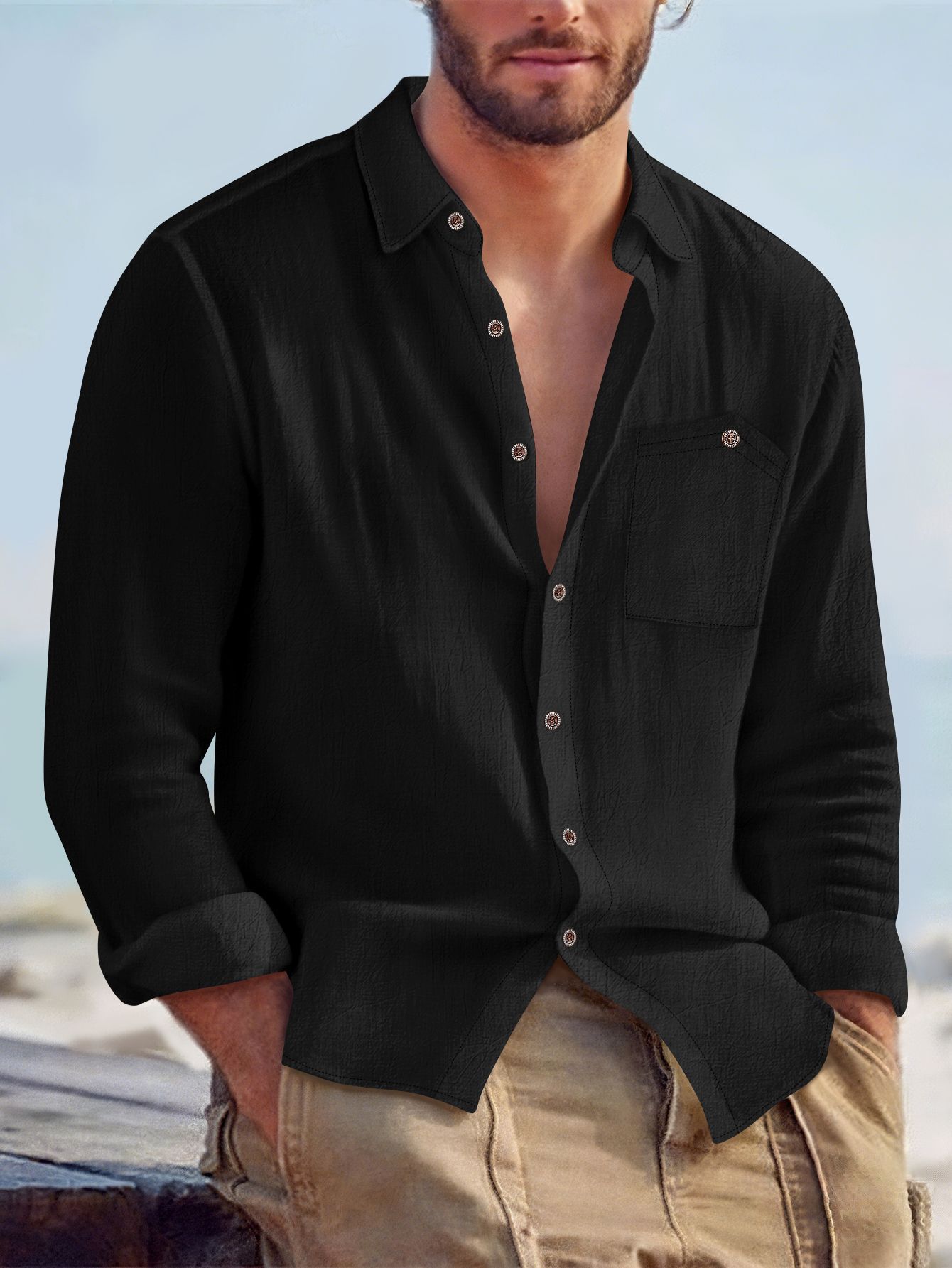Men’s Summer Linen-Blend Button-Down Shirt