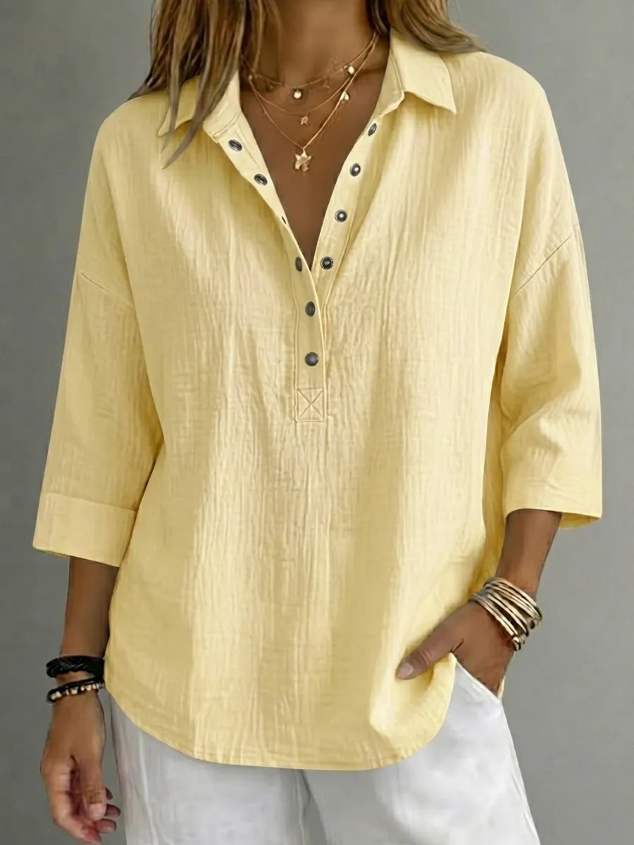 FALL SALE🔥 Women's Casual Linen Blend Henley 3/4 Sleeve Shirt