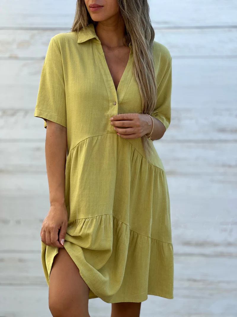 V-Neck Button Shirt Dress