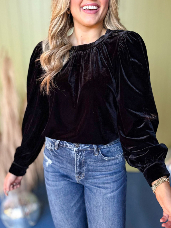 Burgundy Velvet Long Peasant Sleeve Top