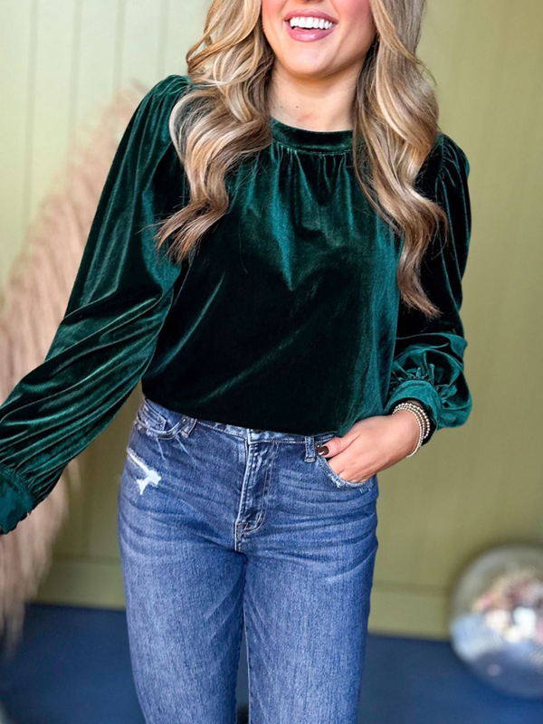 Burgundy Velvet Long Peasant Sleeve Top