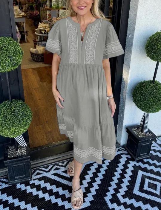 V-Neck layered Boho Maxi Dress With Pockets (Buy 2 Free Shipping)