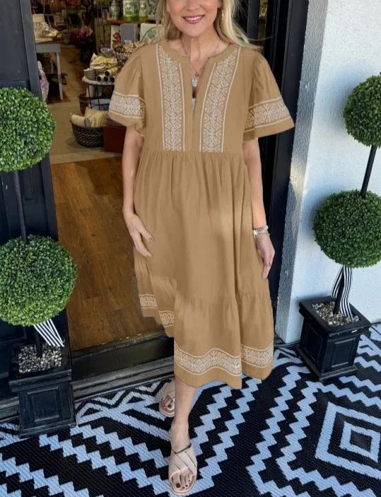 V-Neck layered Boho Maxi Dress With Pockets (Buy 2 Free Shipping)
