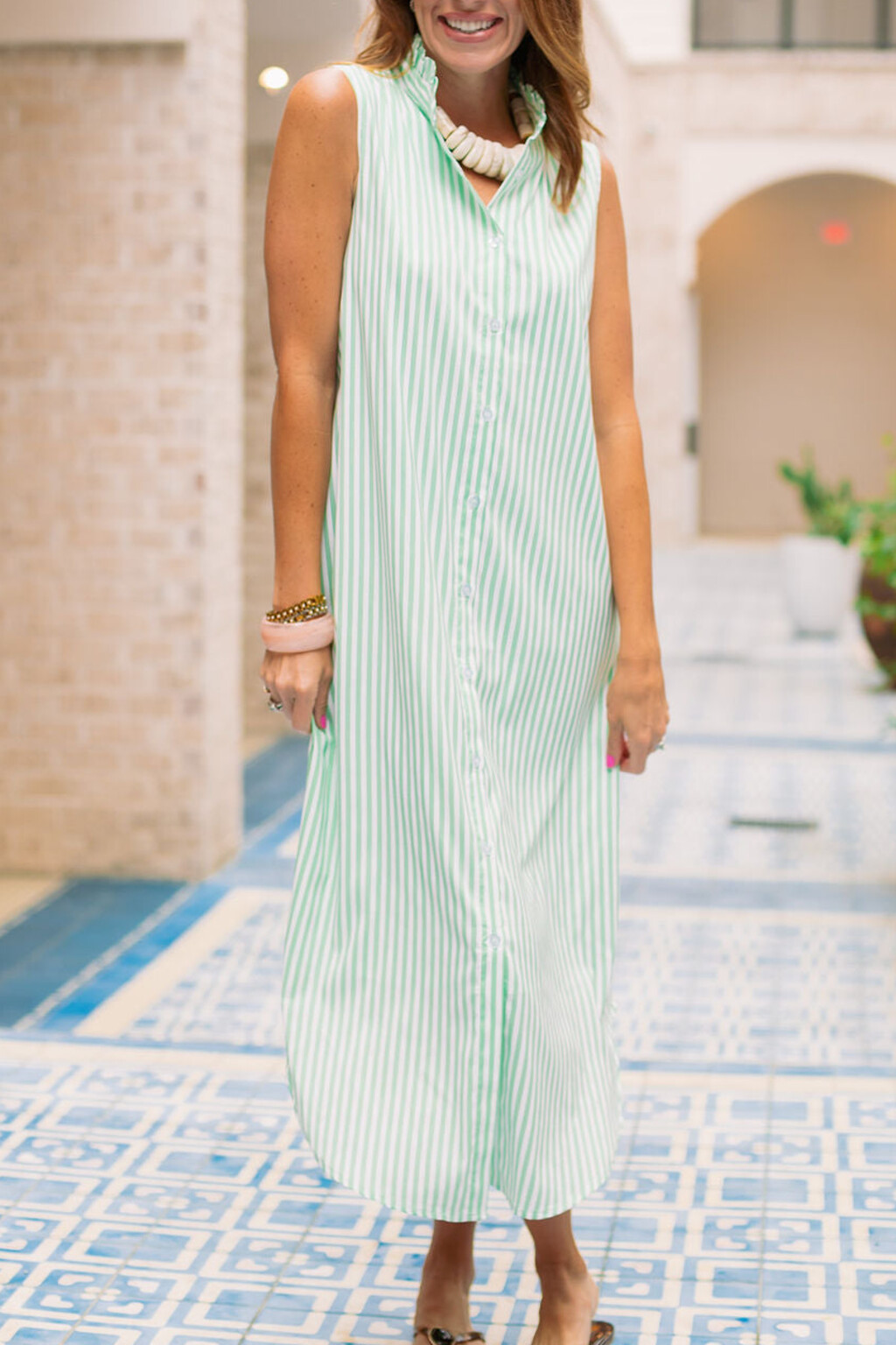 🔥𝐂𝐋𝐄𝐀𝐑𝐀𝐍𝐂𝐄 𝐃𝐈𝐒𝐂𝐎𝐔𝐍𝐓 𝟓0% 𝐎𝐅𝐅🔥-100% Cotton-Linen Stripe Maxi Dress