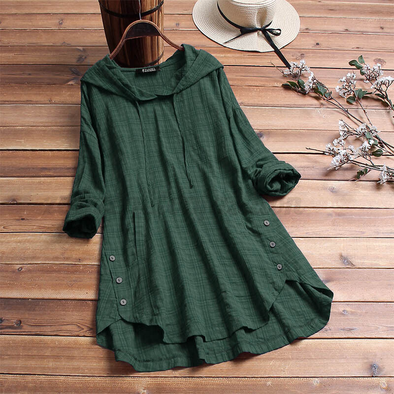 Women's Cotton Linen Long Sleeve Top Hoodie Casual Loose T-Shirt-Buy 2 Free shipping