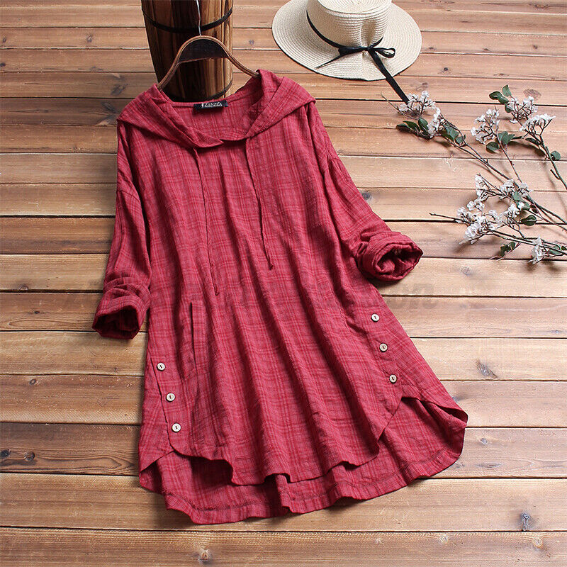 Women's Cotton Linen Long Sleeve Top Hoodie Casual Loose T-Shirt-Buy 2 Free shipping