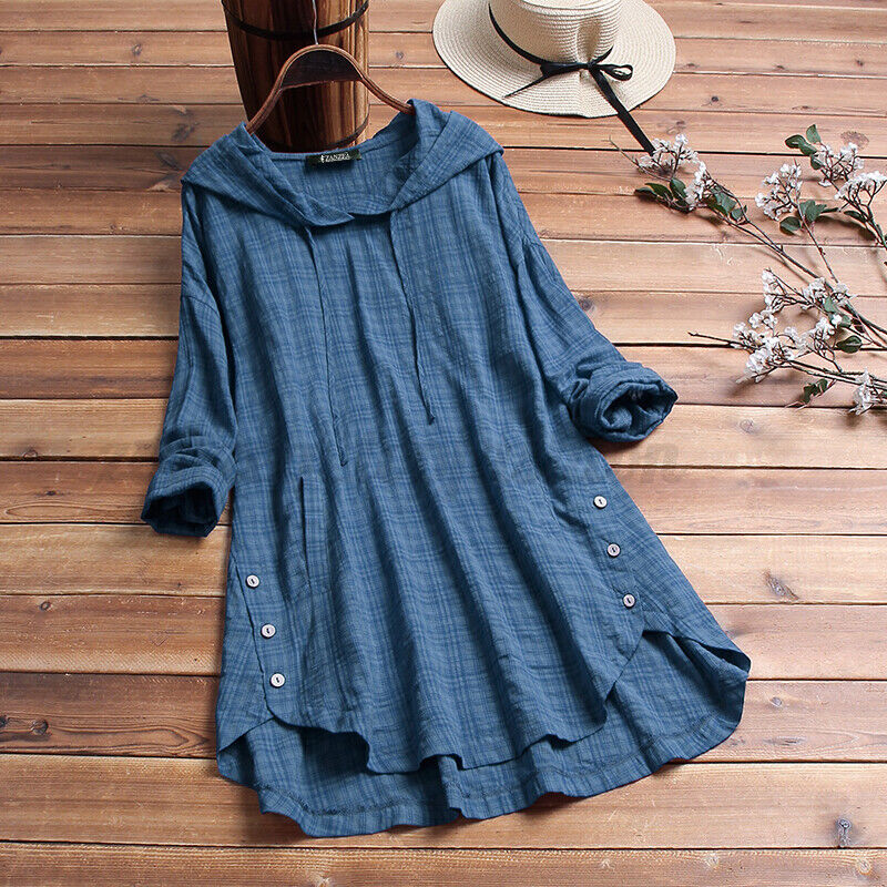 Women's Cotton Linen Long Sleeve Top Hoodie Casual Loose T-Shirt-Buy 2 Free shipping