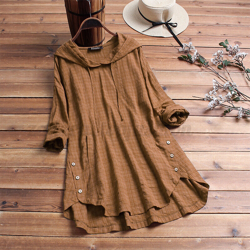 Women's Cotton Linen Long Sleeve Top Hoodie Casual Loose T-Shirt-Buy 2 Free shipping