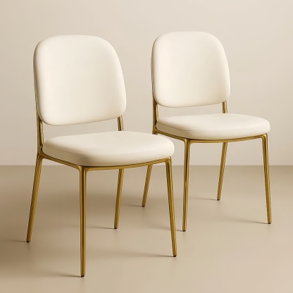 Lot de 2 chaises en acier avec rembourrage en mousse Blanc Crème