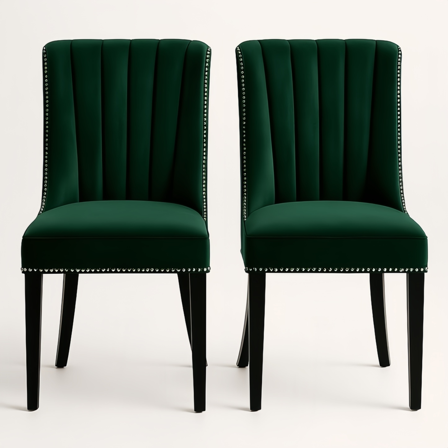 Chaises en Velours avec Détails Cloutés Vert 48x60x85 cm Lot de 2