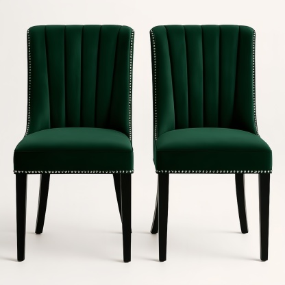 Chaises en Velours avec Détails Cloutés Vert 48x60x85 cm Lot de 2