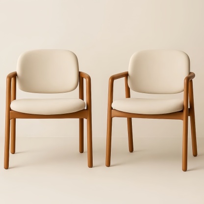 Lot de 2 Chaises en Hêtre et Tissu Beige