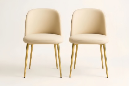 Lot de 2 chaises de salle à manger en PU 80 cm avec structure MDF, pieds en acier doré et assise rembourrée en mousse polyuréthane