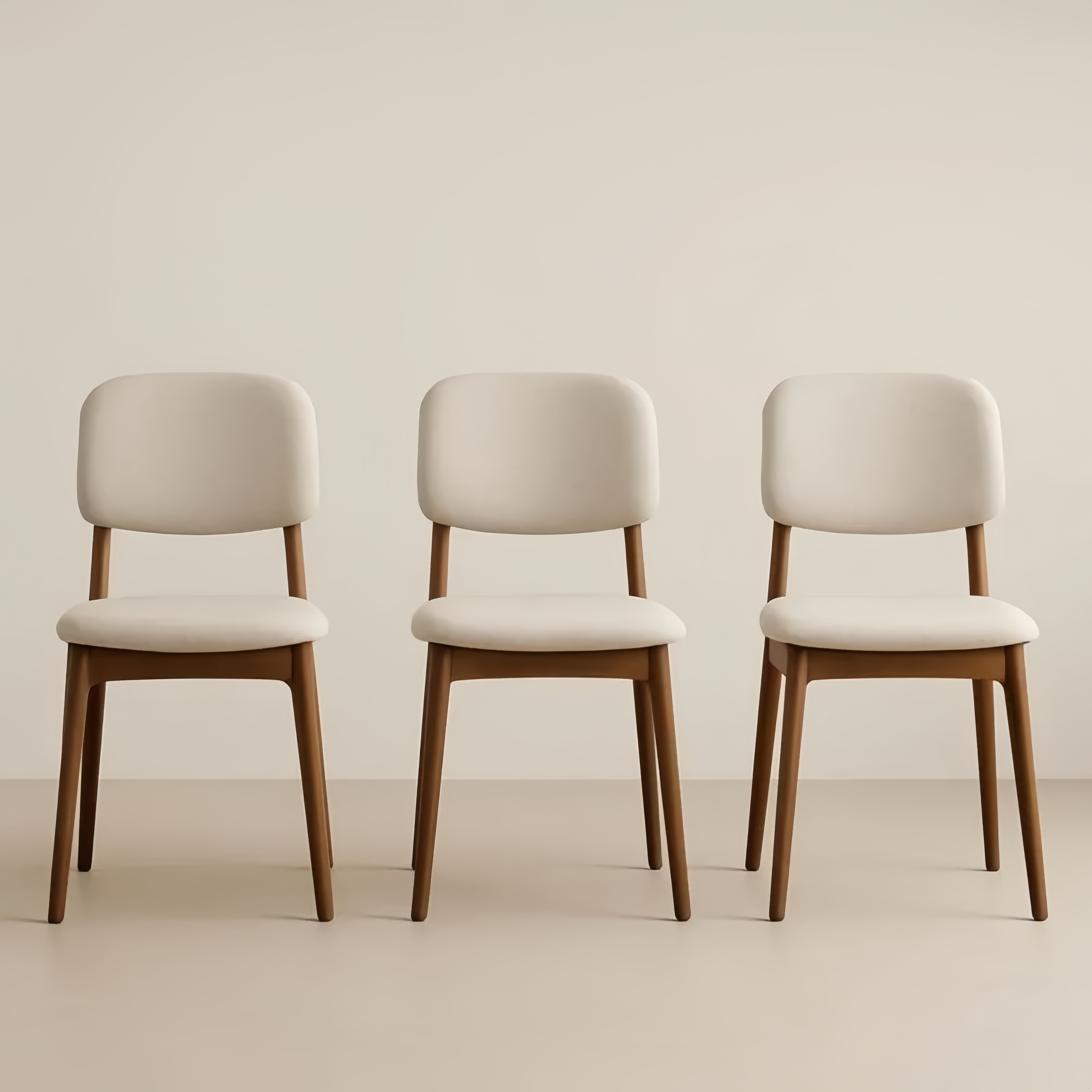 Chaise en bois et tissu polyester beige lot de 3