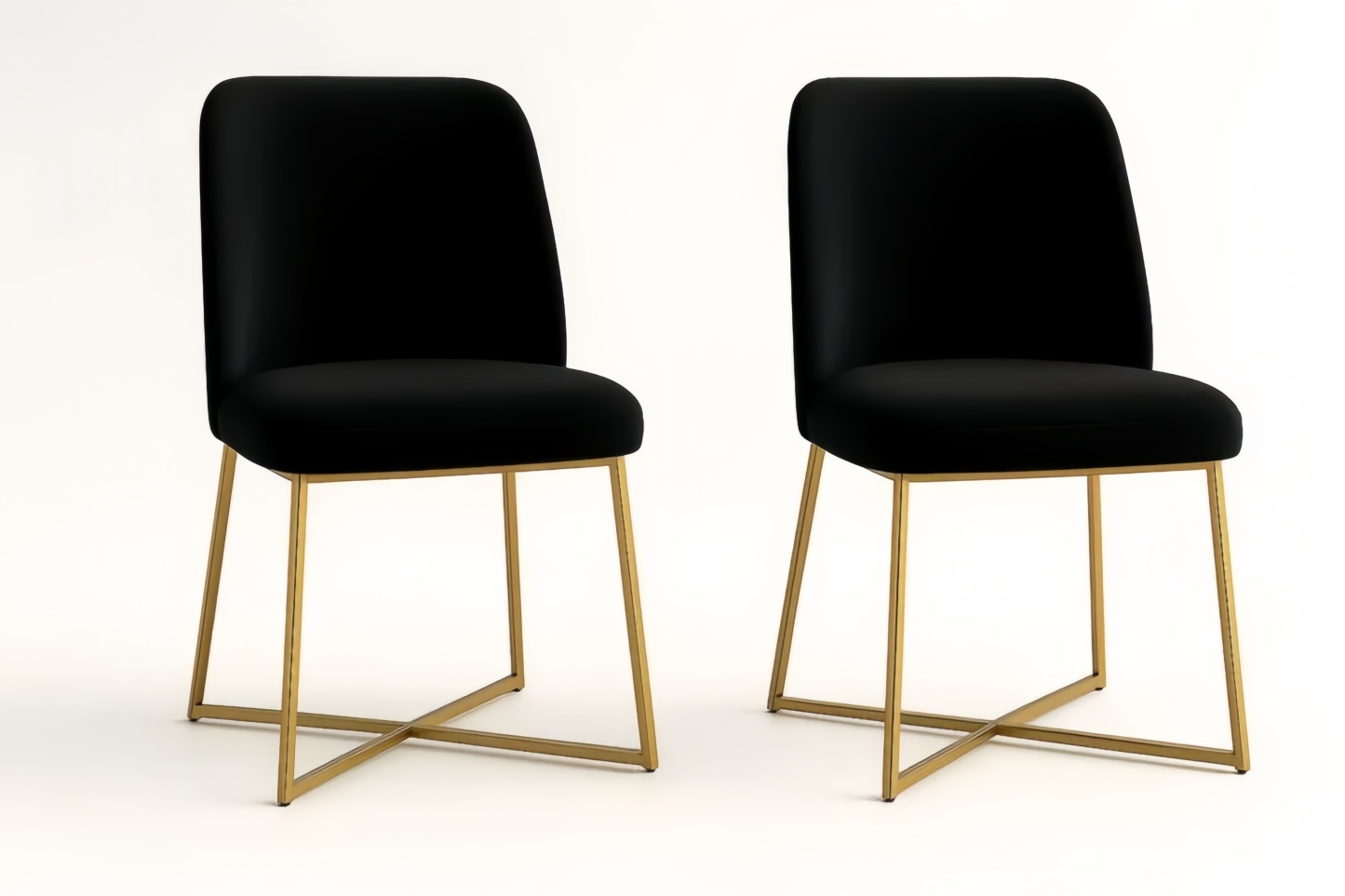 Chaise en velours noir avec structure acier dorée