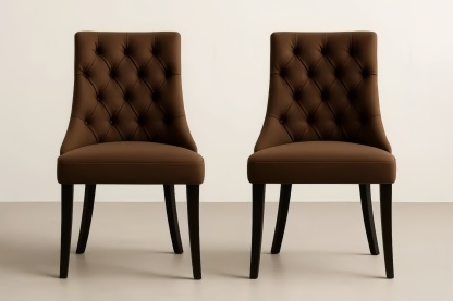 Ensemble de deux chaises en tissu brun avec pieds en bois