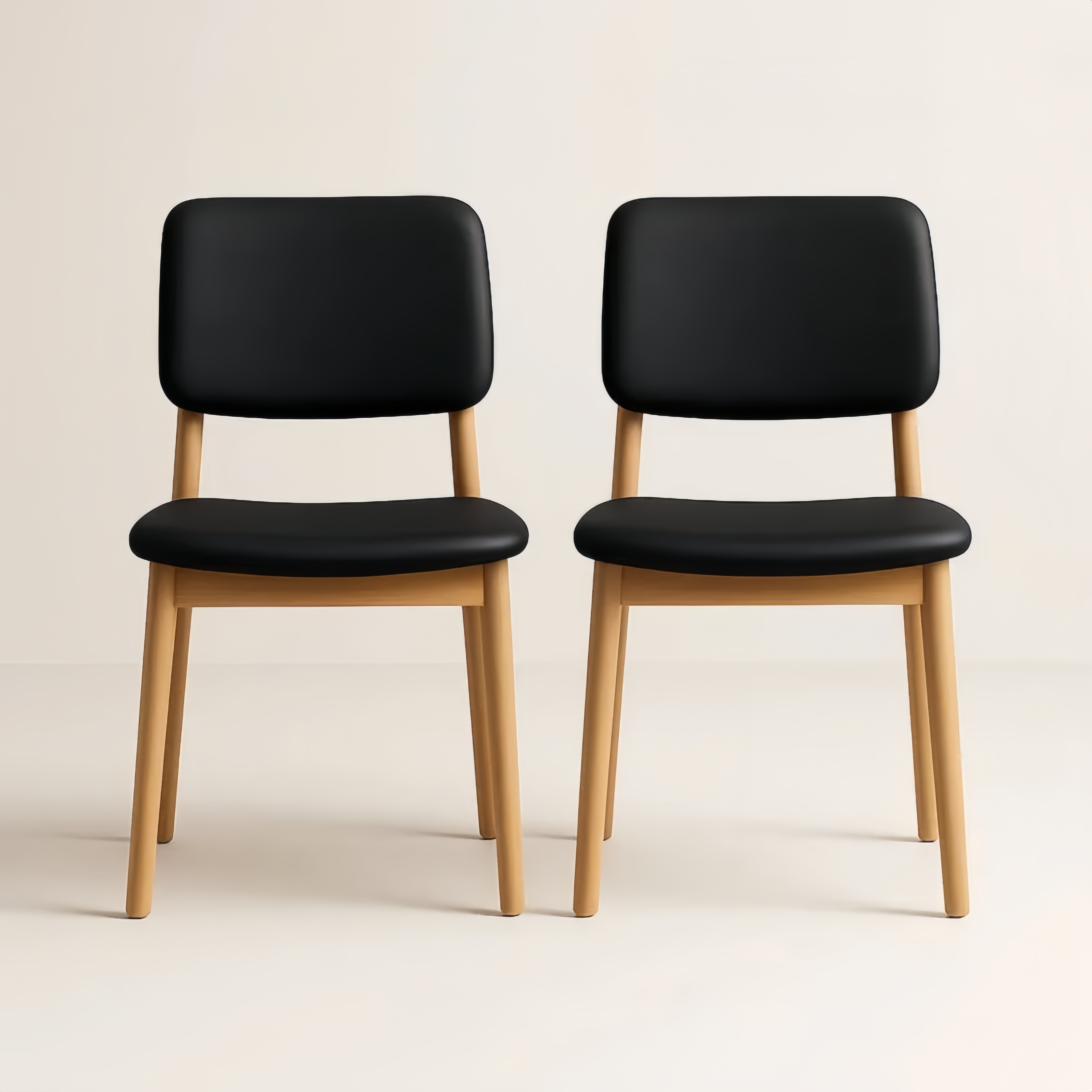 Ensemble de 2 chaises en bois et PU noir