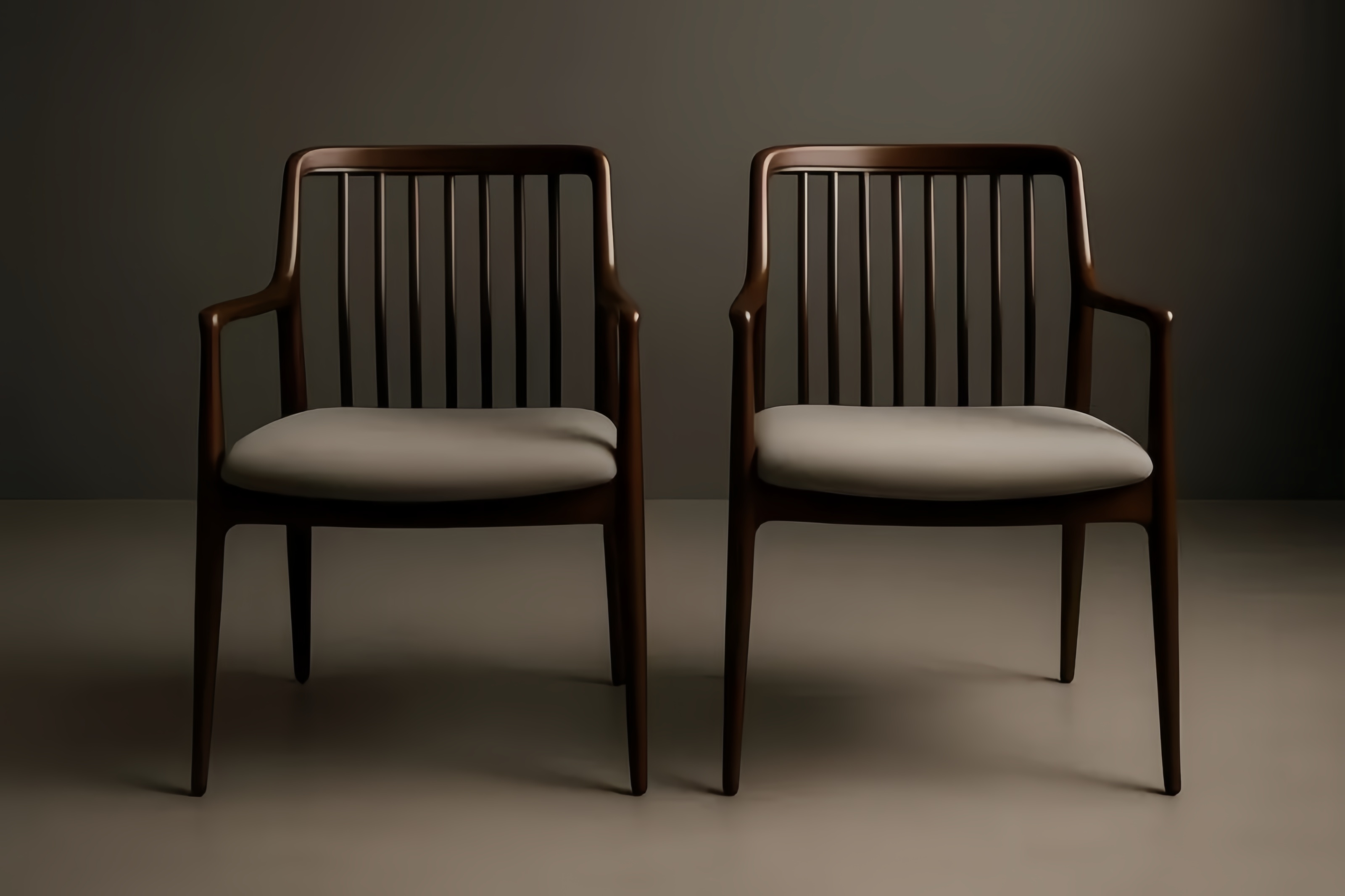 Lot de 2 chaises en bois avec accoudoirs en tissu brun/gris