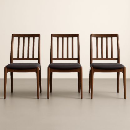 Lot de 3 chaises en bois avec coussin polyester noir