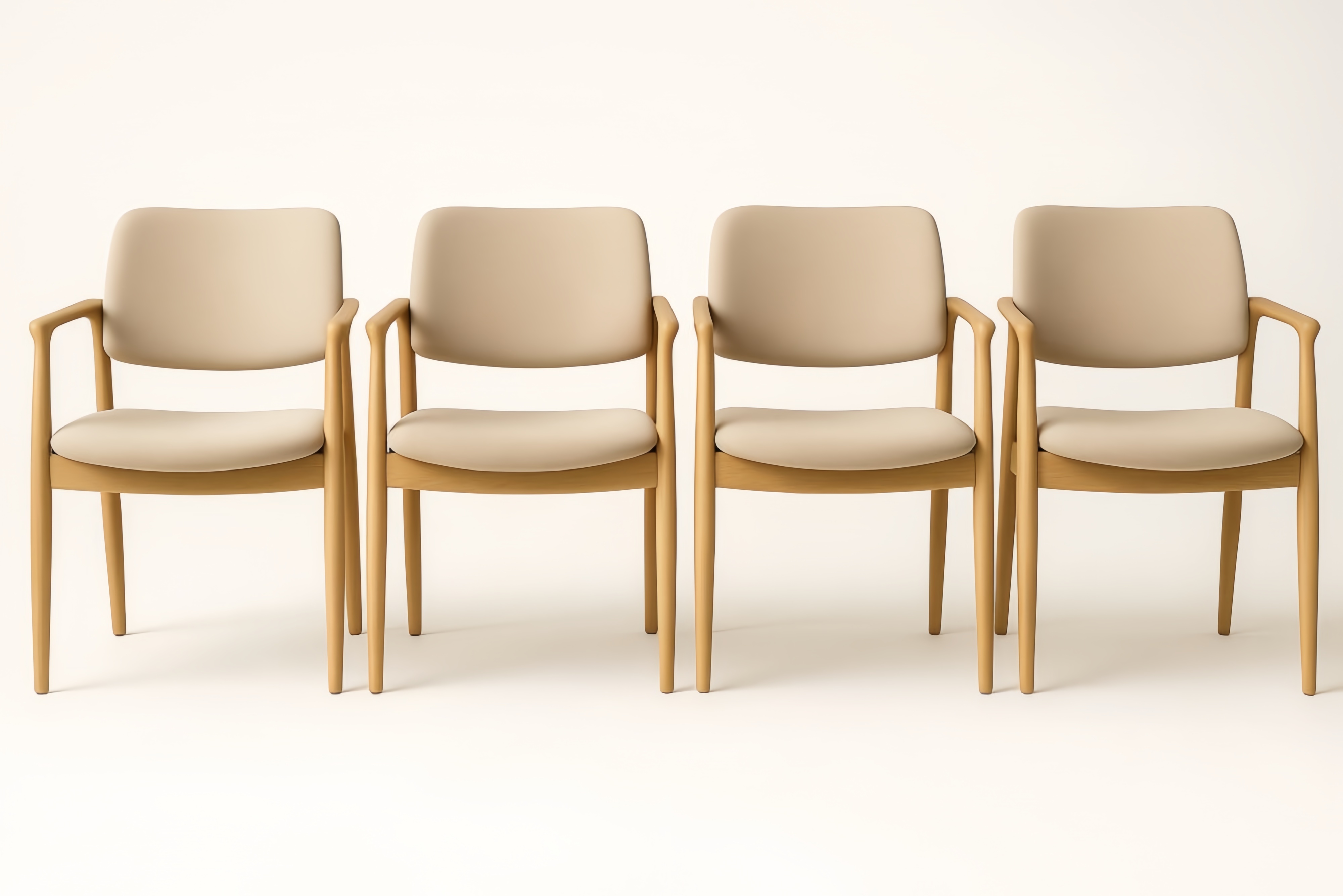 Chaise en bois clair tissu polyester beige lot de 4