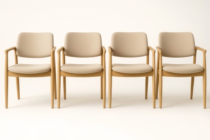 Chaise en bois clair tissu polyester beige lot de 4