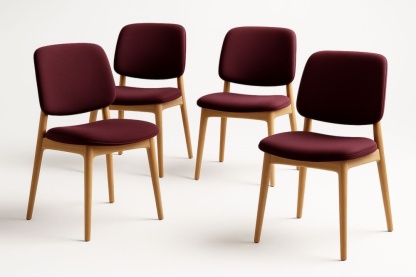 Lot de 4 chaises de salle à manger en bois avec tissu bordeaux
