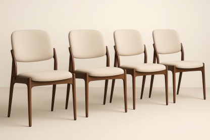 Lot de 4 chaises en bois avec tissu beige