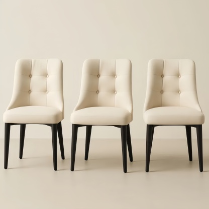 Lot de 3 chaises en tissu beige avec pieds en bois