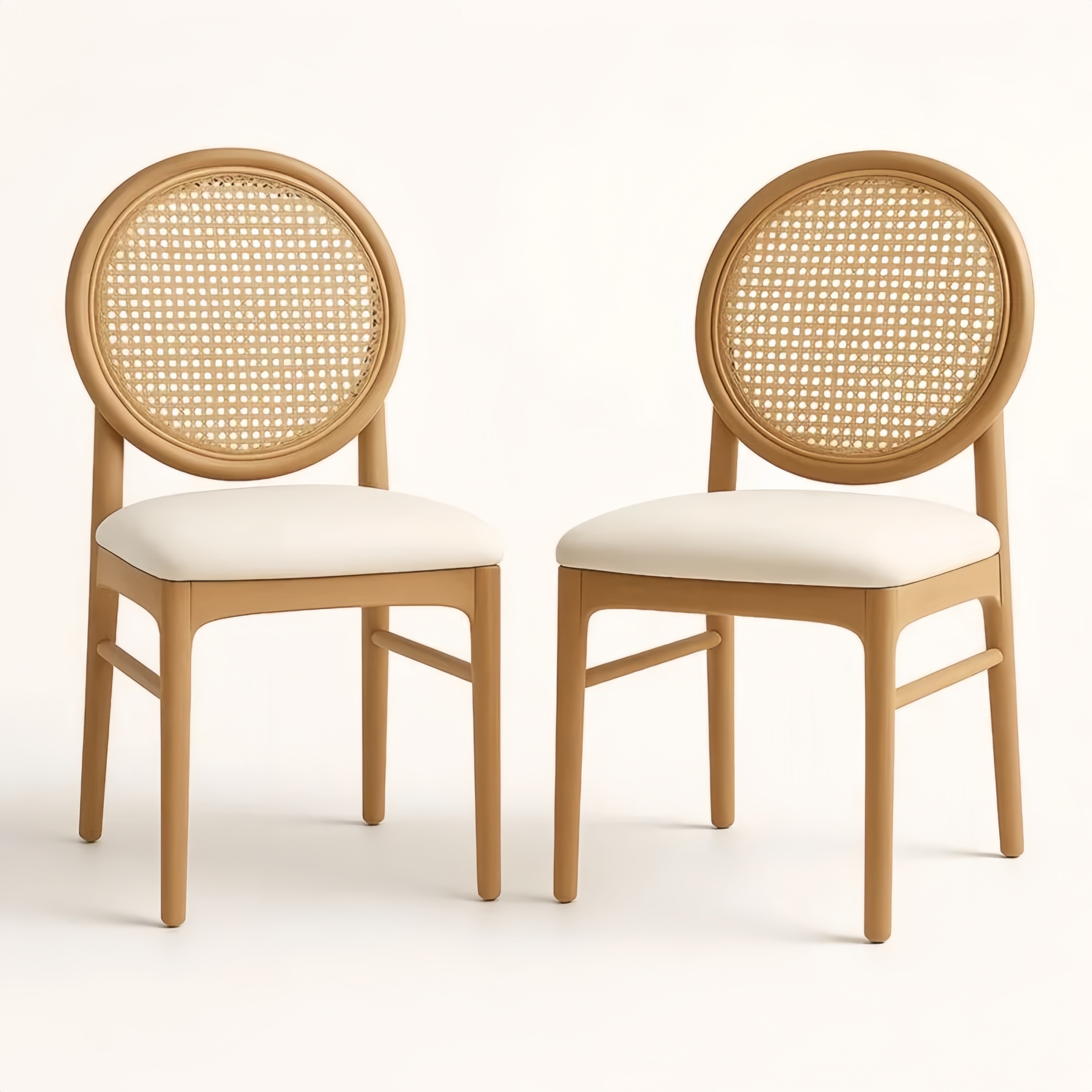 Lot de 2 chaises en bois de hêtre et rotin avec assise beige