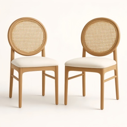 Lot de 2 chaises en bois de hêtre et rotin avec assise beige
