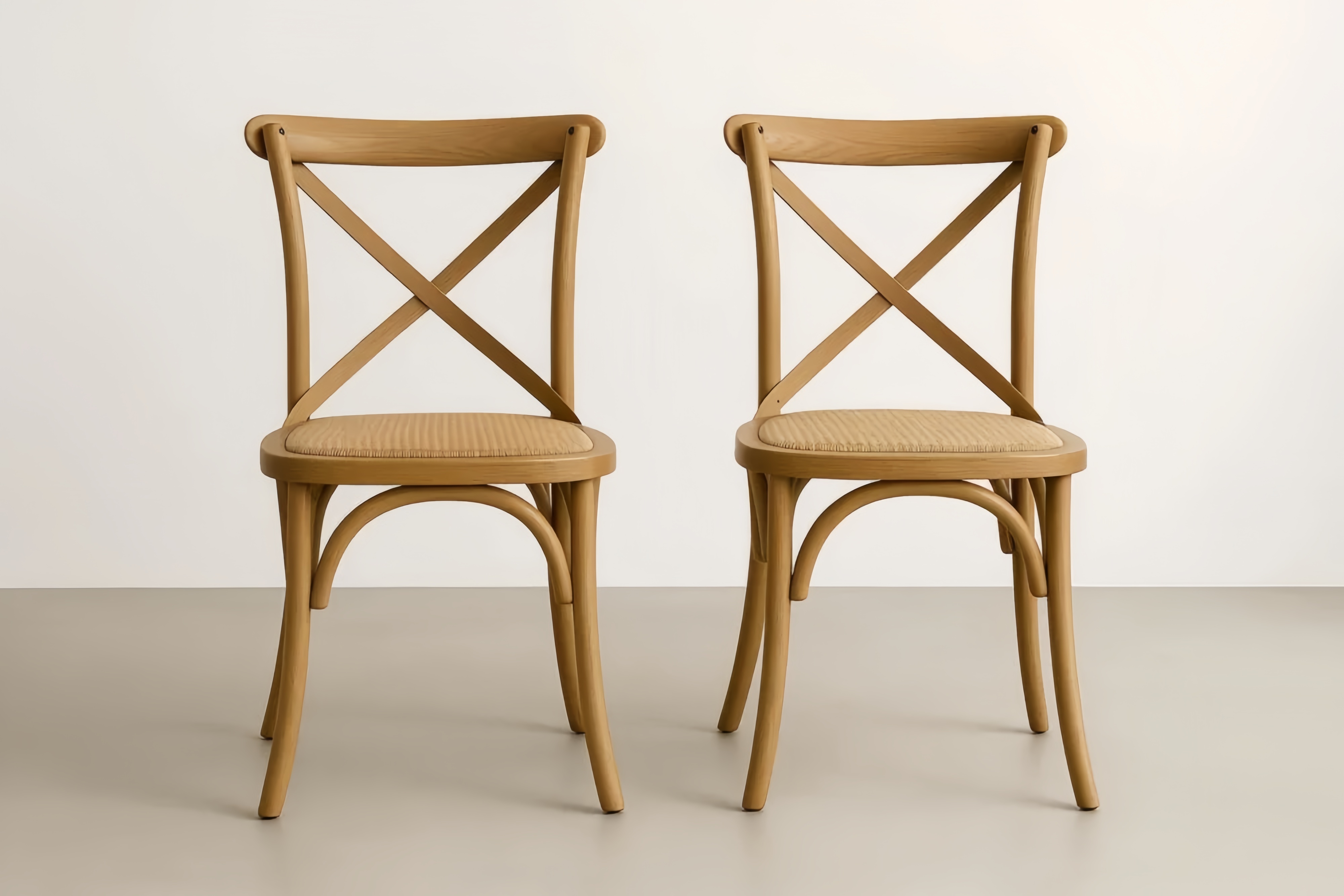 Chaises en Hêtre avec Assise en Rotin (Lot de 2)