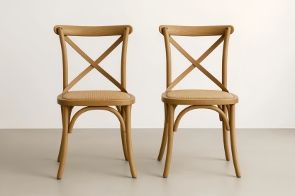 Chaises en Hêtre avec Assise en Rotin (Lot de 2)