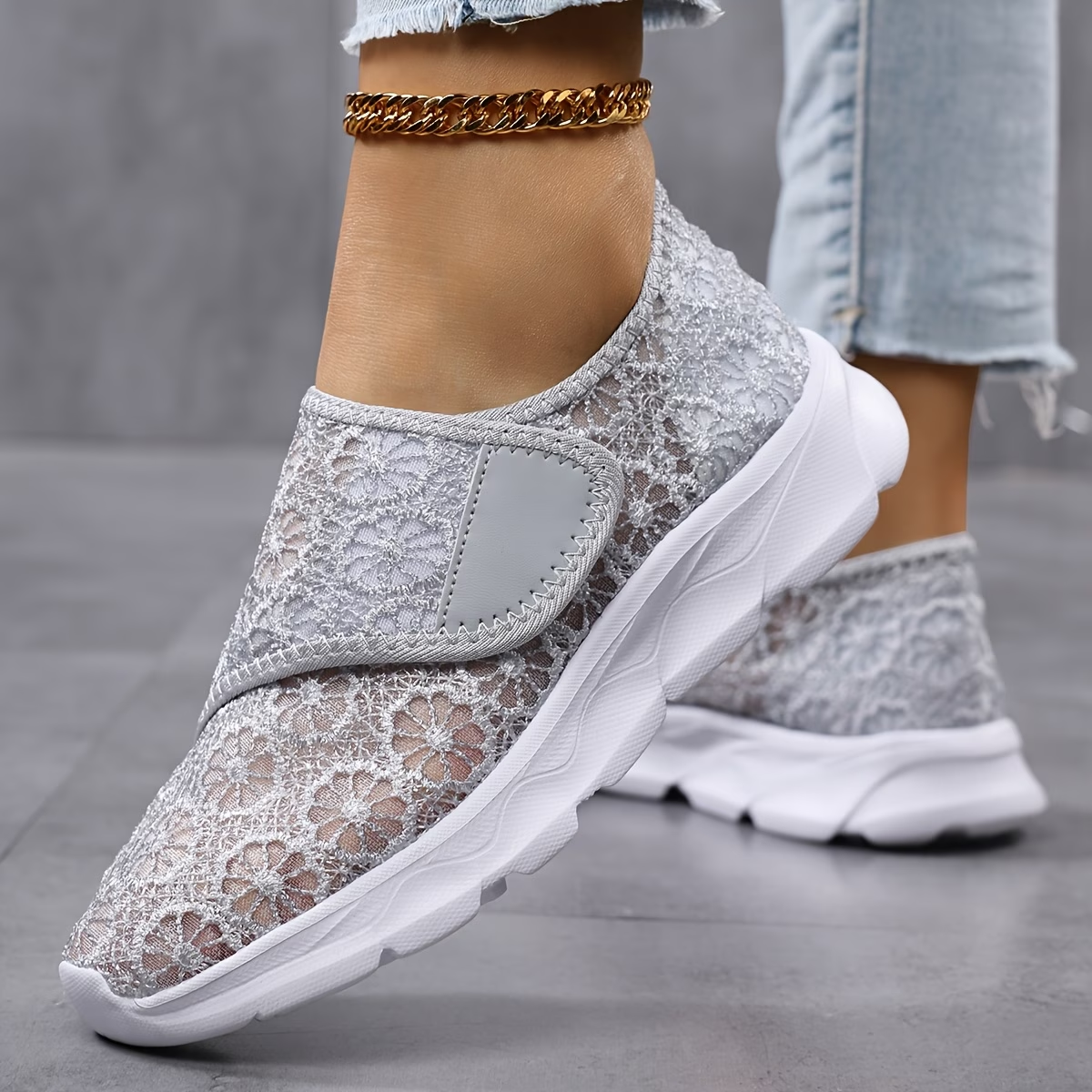 Lace Mesh Slip-On Platform Sneakers