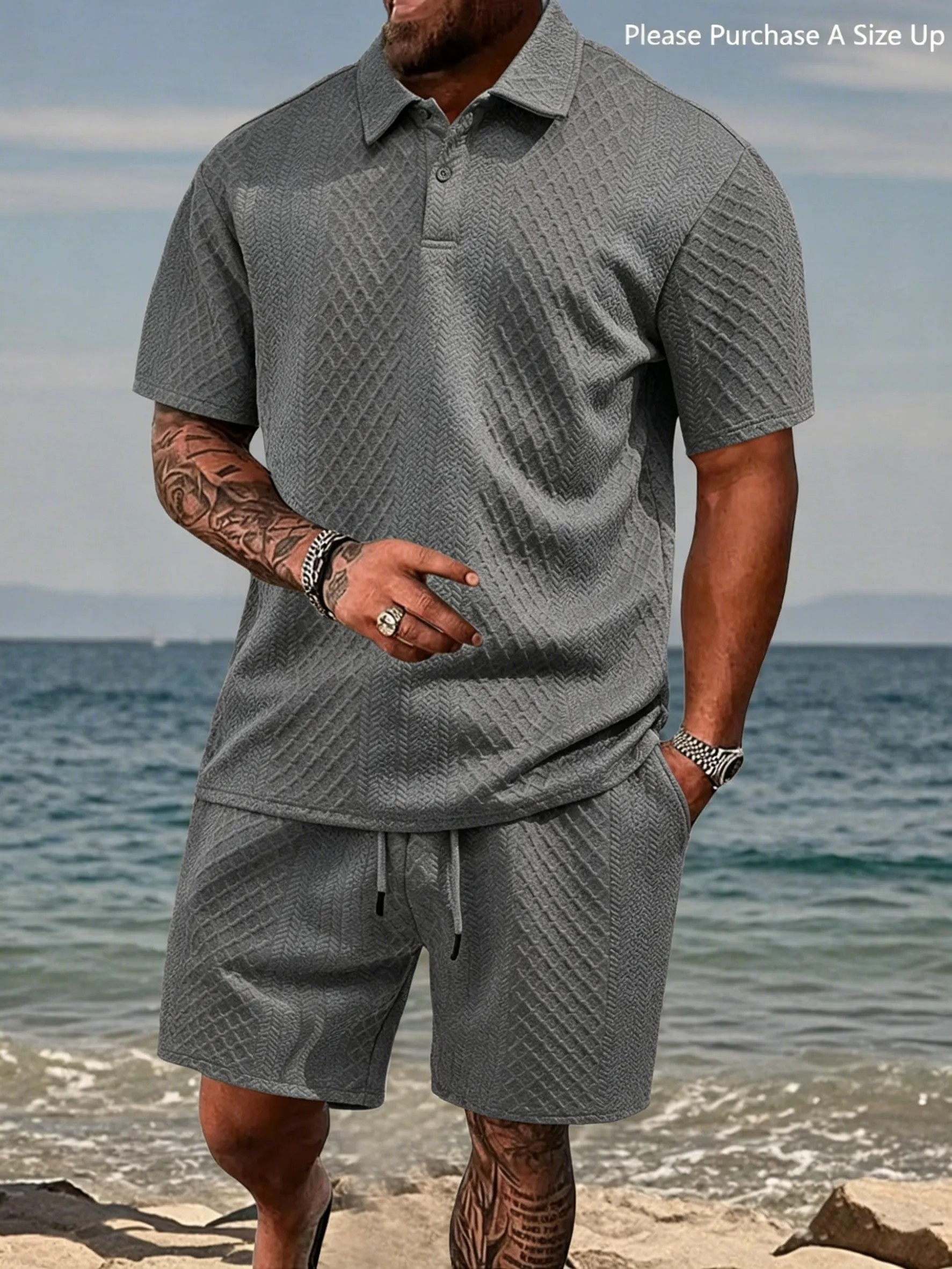 Men's Solid Polo Shirt Two-piece Outfits