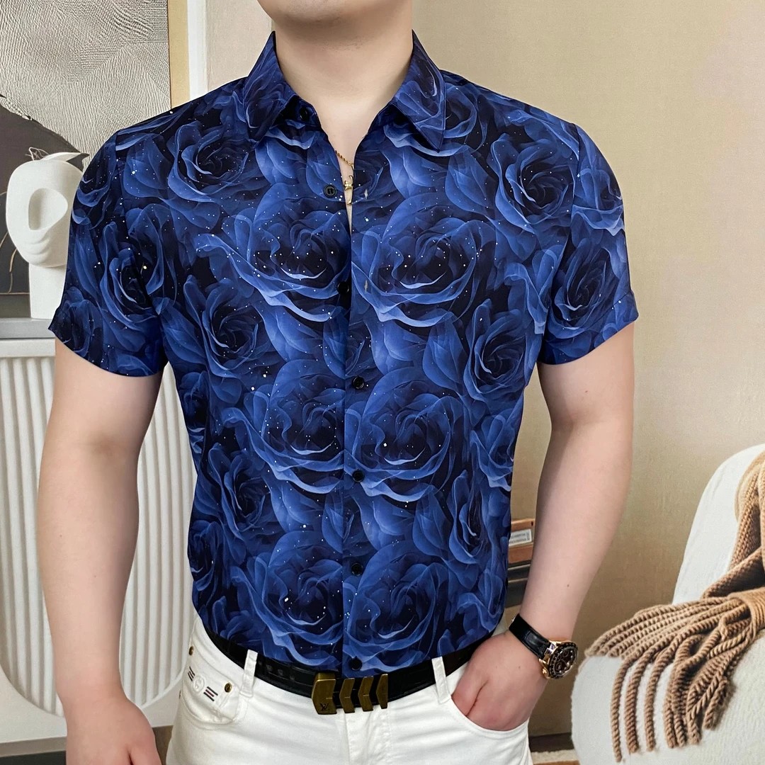 Midnight Rose Print Short-Sleeve Shirt