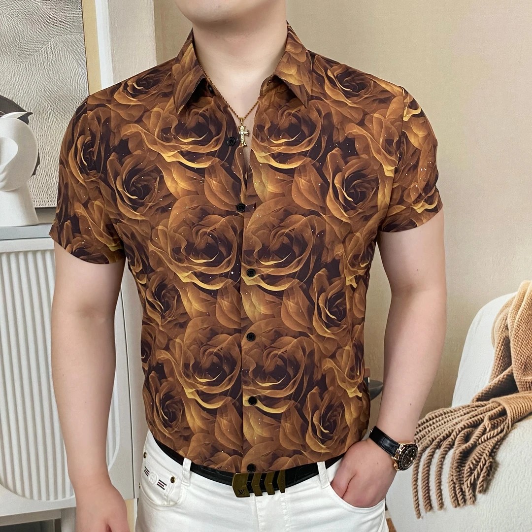 Midnight Rose Print Short-Sleeve Shirt