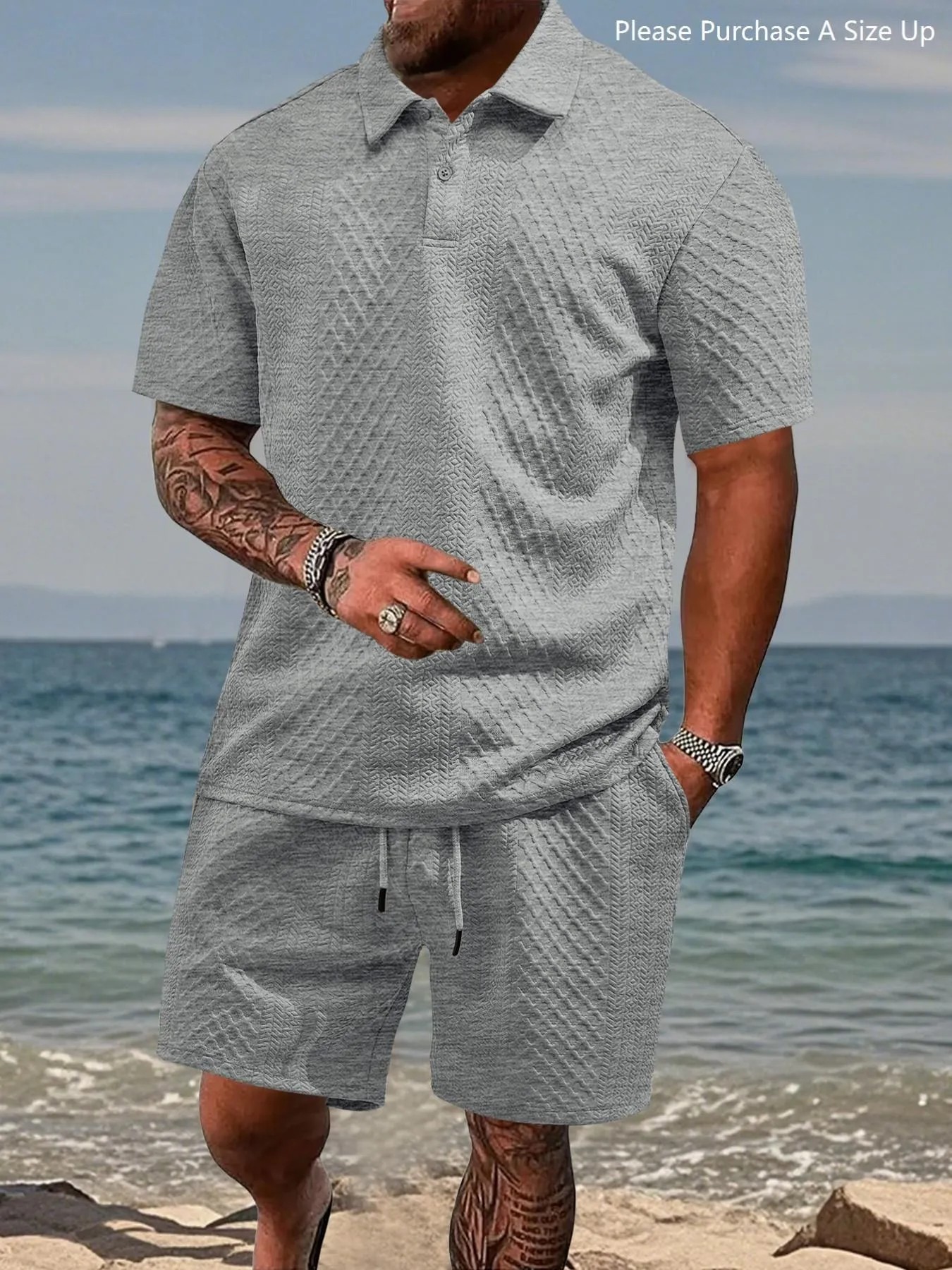 Men's Solid Polo Shirt Two-piece Outfits