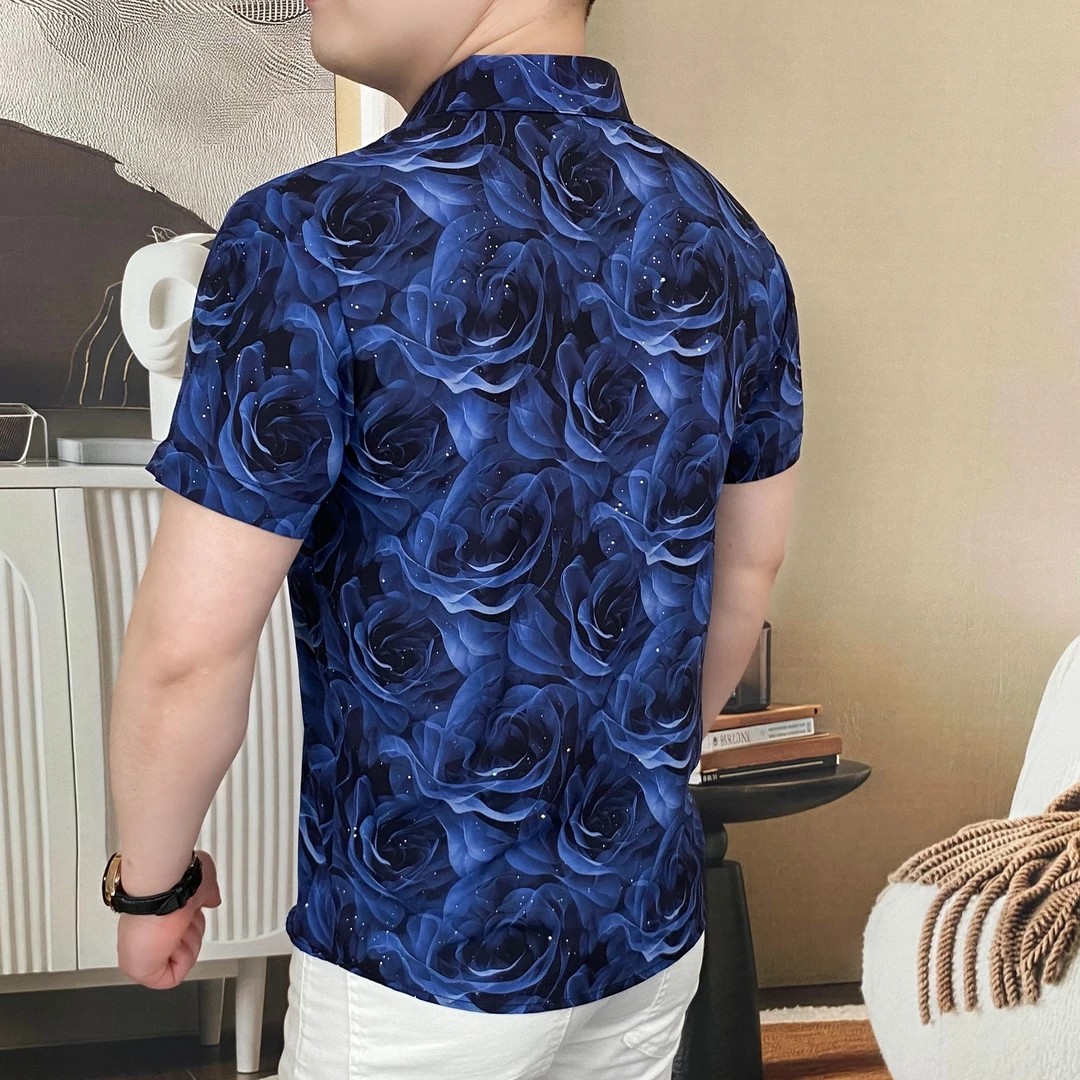 Midnight Rose Print Short-Sleeve Shirt