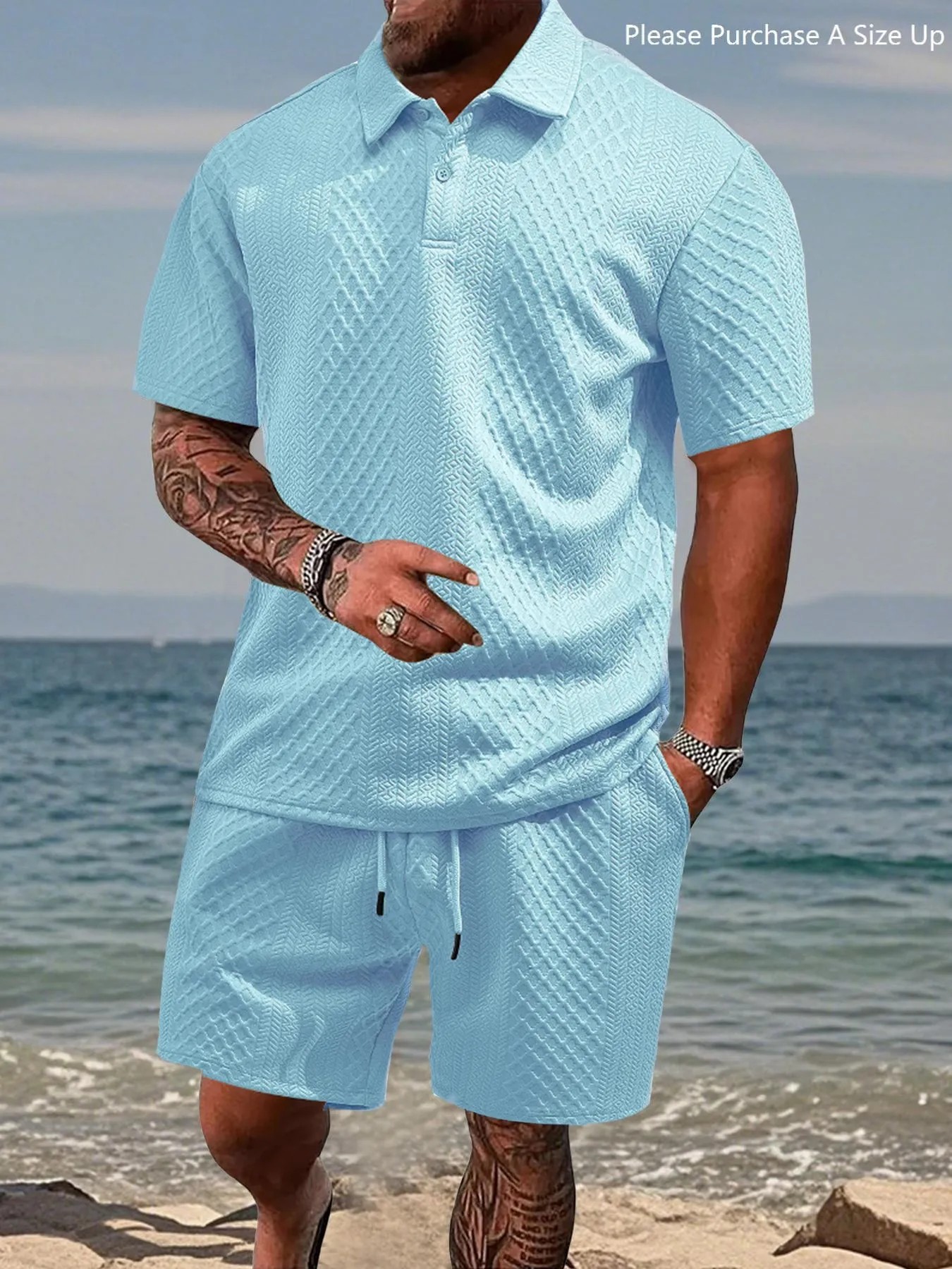 Men's Solid Polo Shirt Two-piece Outfits
