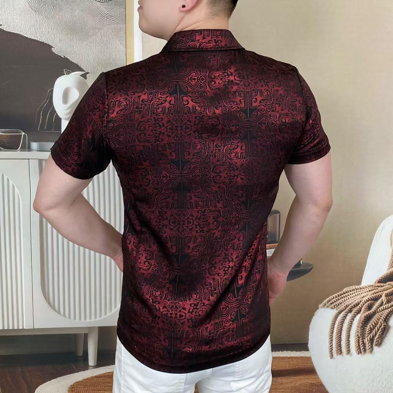 Crimson Dynasty Jacquard Short-Sleeve Blazer