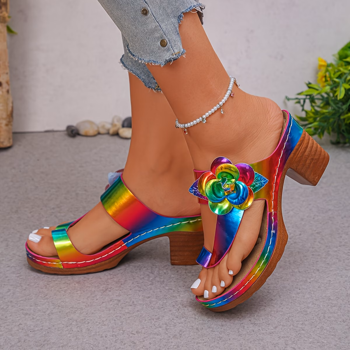 summer womens wedge heel platform high heels fashionable flip flops gradient laser color sparkling comfortable for all day wear french style vintage elegant fashionable comfortable lightweight for parties and daily wear Product details 0