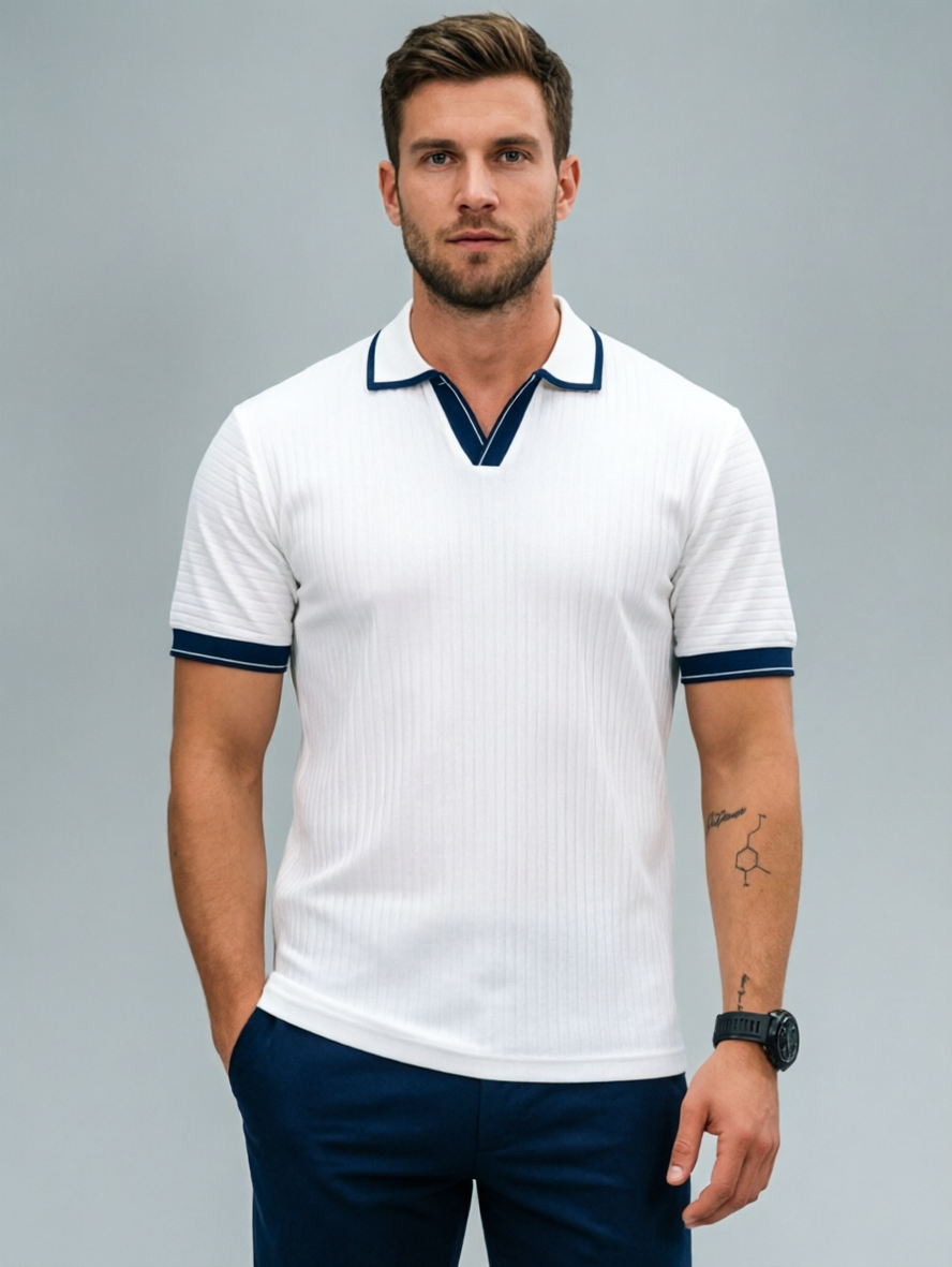 Elevated Ribbed Polo Modern Fit Timeless Detail