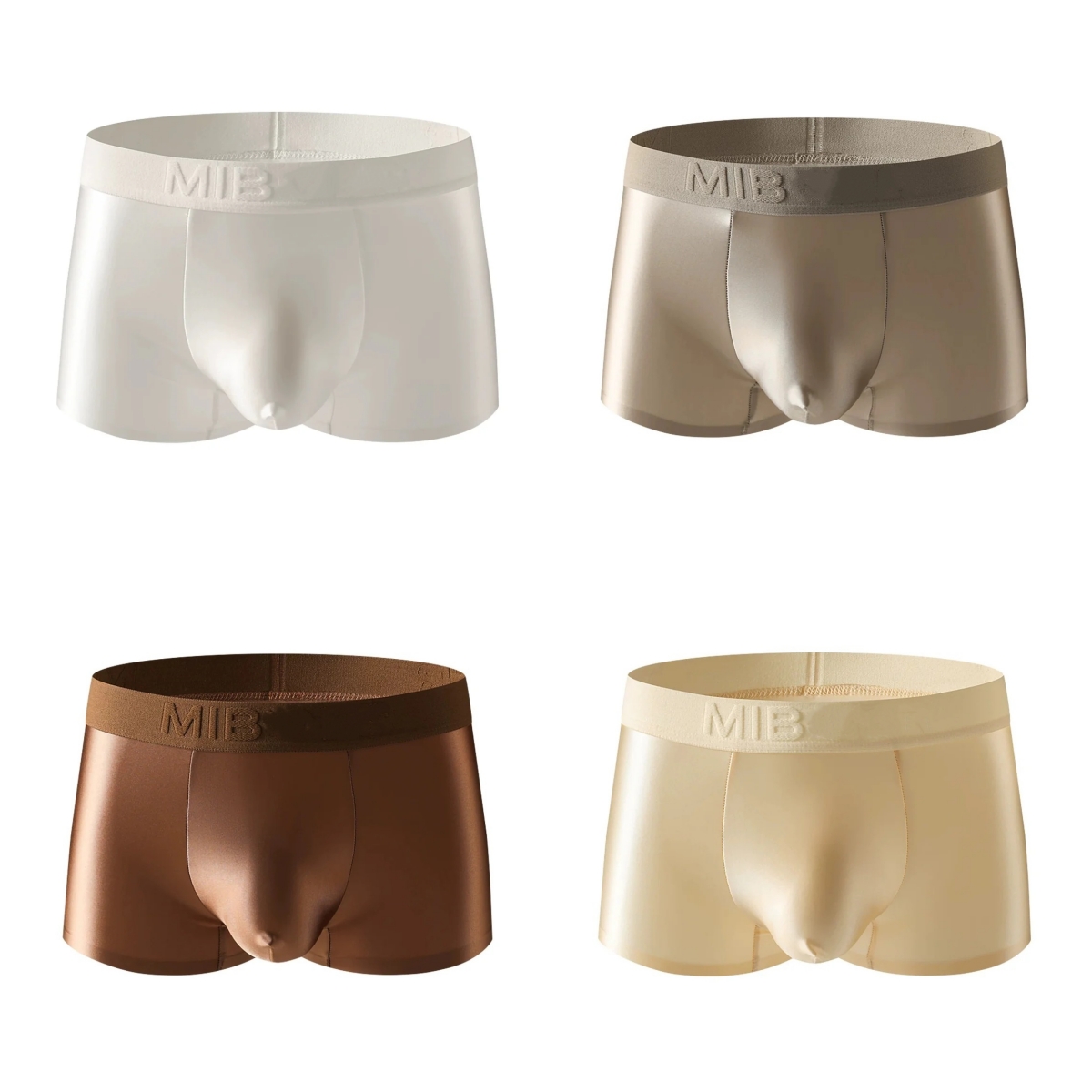 Satin Finish Boxer Briefs with Elastic Waistband and Seamless Design