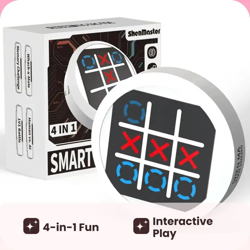 4 in 1 Electronic Tic Tac Toe Game, Portable Handheld Puzzle Game Console, Travel Games for Kids & Adults, Educational and Memory Growth Board Games