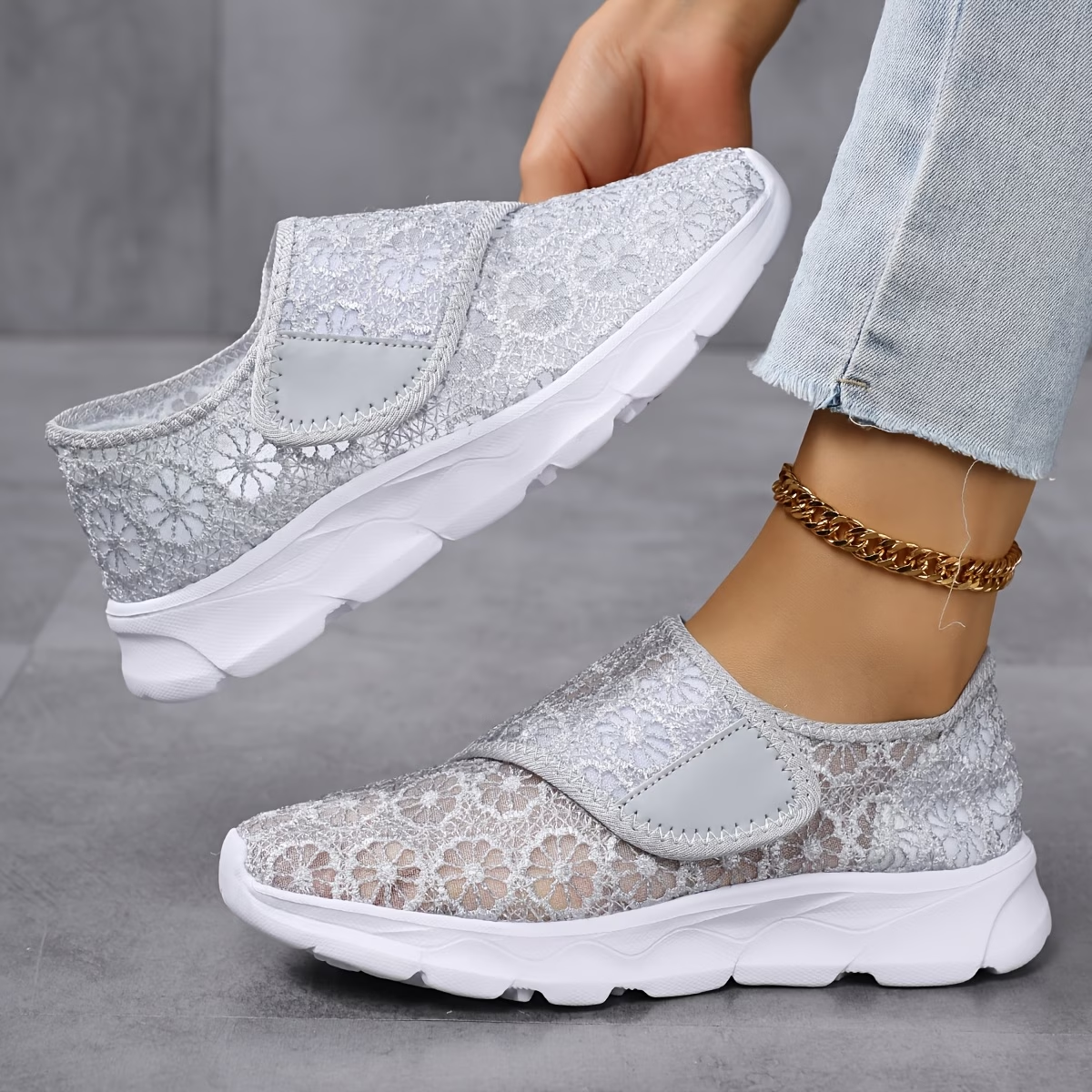 Lace Mesh Slip-On Platform Sneakers