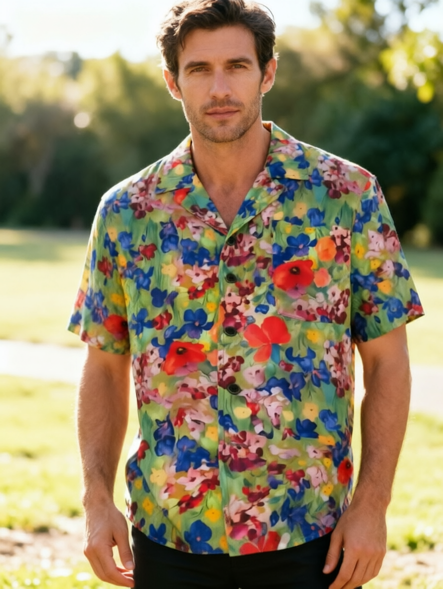 Vibrant Garden Cuban Collar Shirt