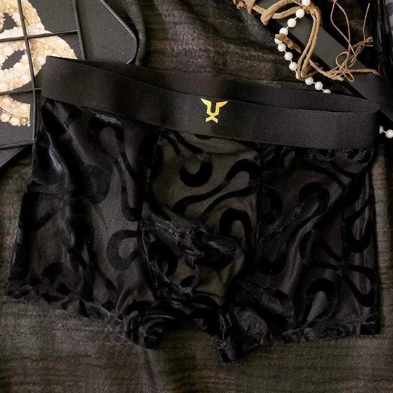 Sheer Mesh Boxer Briefs with Abstract Swirl Print